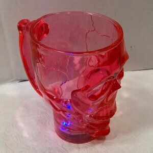Halloween Red Skull Mug w/Handle Universal Studios Hard Plastic Lights Up 6"Tall